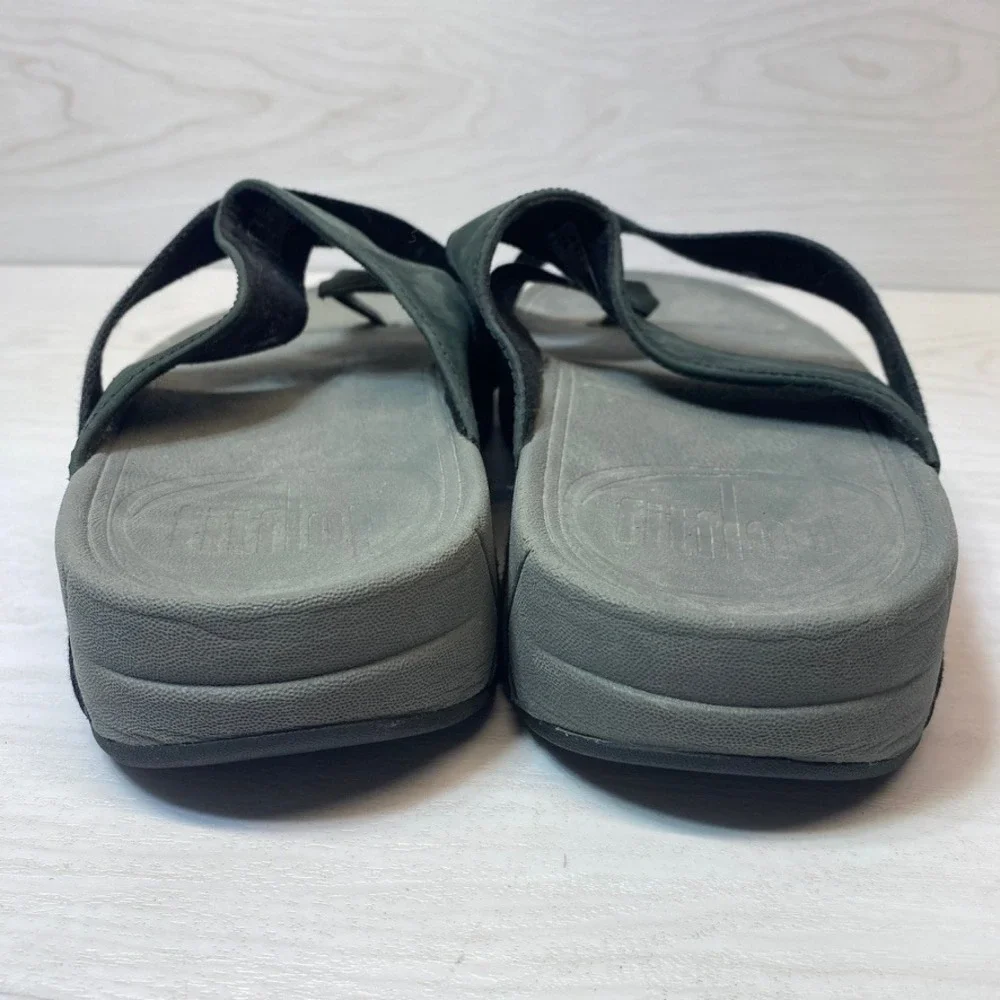 FitFlop Mens 12 Trakk II Cross Strap Sandal Microwobbleboard Black Grey Leather